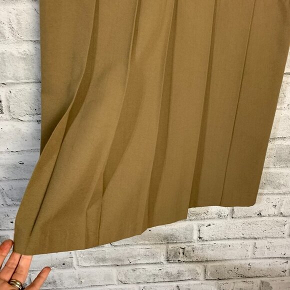 Vintage Camel Pleated High Rise Asymmetric Waist Midi Skirt - Picture 4 of 15